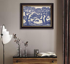 Vintage Gold Framed Wall Art Oak Tree Forest Painting Canvas Prints Blue Woodland Nature Landscape Picture Moody Botanical Poster Artwork for Living Room Bedroom, 9x11in