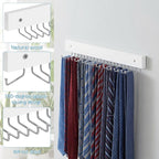 2 Pcs Tie Rack Wall Mounted, Wooden Tie Belt Organizer with 20 Hooks Non Slip 180 Degree Space Saving Hangers with Screws for Ties, Keys, Scarves, Tops, Belt, Bags (White)