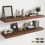 55 Inch Long Floating Shelves for Wall Set of 2, 12"D Wood Grain Bathroom Shelves with Invisible Brackets, Easy Install Engineered Wood Storage Shelves for Kitchen, Living Room, Bedroom, Walnut Finish