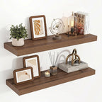 Acovy 32 Inch Floating Shelves, 3D Textured Wood Grain, 32"x9.25"x1.5" Inch Deep Floating Shelves for Wall, Wooden Shelves for Bathroom, Bedroom, Living Room, Walnut, 2 Pieces