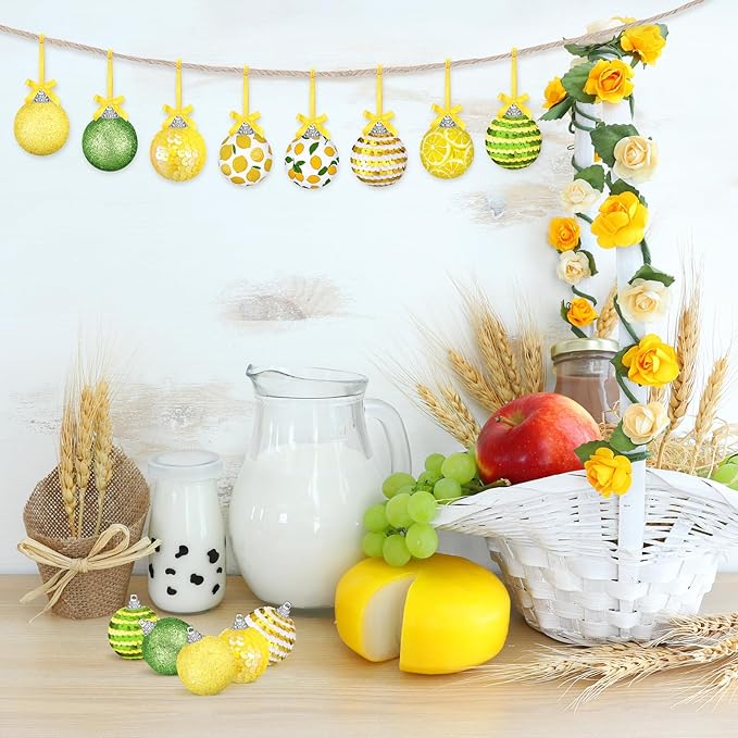 Zeyune 16 Pcs Lemon Summer Ornaments for Small Tree Summer Tree Ball Hanging Ornaments Lemon Ball Hanging Decorations for Holiday Party Decor