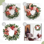 TEMPUS 20 inches Artificial Pink Peony Wreath for Front Door Wreath with Hydrangea Green Leaves Valentines Mother's Day Decor Wall Wedding Party Home Decor (Pink)