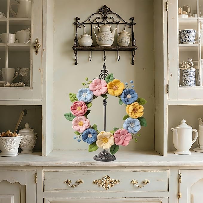 Display Stand for Wreath Handbag Purse Standing Metal Wreath Hanger Holder on Tabletop or Floor(Antique)