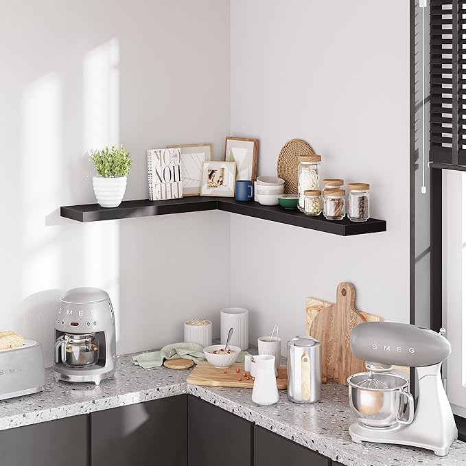 BAMEOS Floating Shelves, 35 x7 Wide Display Shelf with Invisible Brackets, Set of 2 | Gallery Wall & Accent Décor Shelf for Bedroom, Living Room & Entryway Black