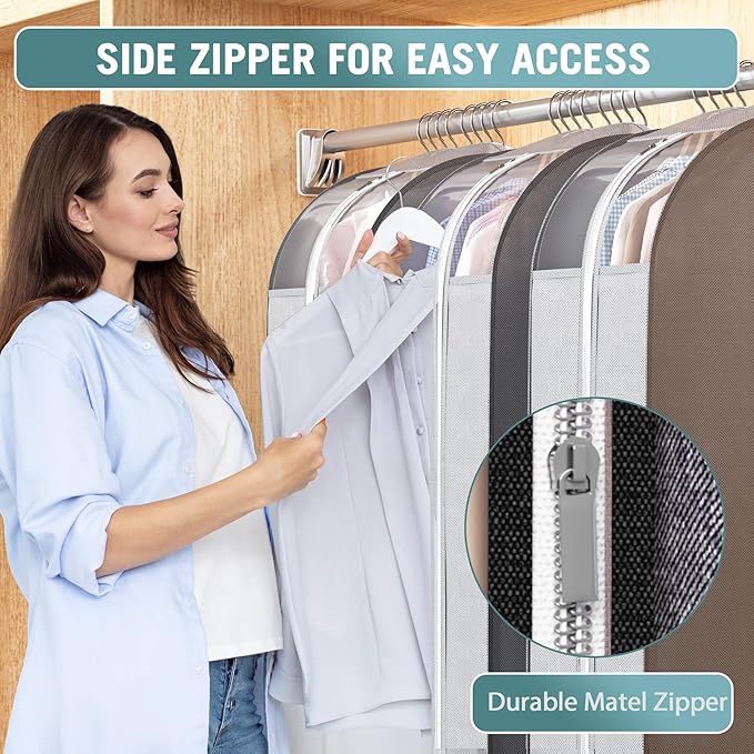 10" Gusseted Garment Bags for Hanging Clothes with Clear Window, 32" Suit Bags for Open Closet Storage, Clothing Cover for Coat, Dress, Jacket, Shirt, Fur Wardrobe Protector, 3 Packs