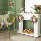 4 PCS Spring Lavender Tulips Hanging Wreaths for Kitchen Cabinets Artificial Small Floral Wreaths for Front Door with Butterfly Spring Summer Mini Wreath for Home Farmhouse Window Porch Wall Decor