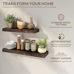 Marsmiles 20 inch Floating Shelves for Wall Elm Wood Live Edge Shelves|Rustic Wall Shelves with Invisible Heavy-Duty Bracket for Bathroom Living Room Kitchen|Walnut, 2 Pack