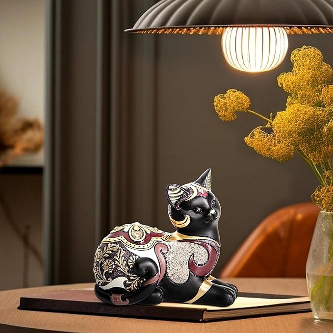 Smadeer Black Cat Statue for Home Decor, Cat Figurines Room Decoration for Bookshelf Office Table, Vintage Matt Small Cat Sculpture Gift for Cat Lovers, Woman Mom Retro Cats Animal