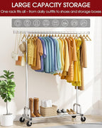 Clothes Rack - Large-Capacity Clothing Racks for Hanging Clothes with Lockable Wheels, Space-Saving Metal Coat Rack for Bedroom, Laundry Room, Entryway, 45.6" x 16.9" x 59", Silver