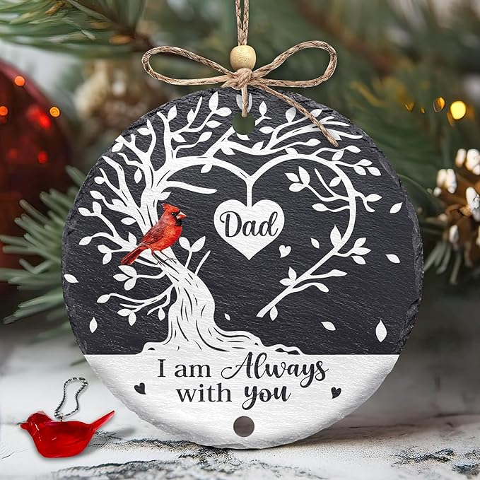 Hyturtle Cardinal Dad Memorial Ornament - I Am Always with You Stone Hanging Ornament with Red Bird - Sympathy Remembrance Gift for Loss of Father, Dad in Heaven Ornament Memorial 1