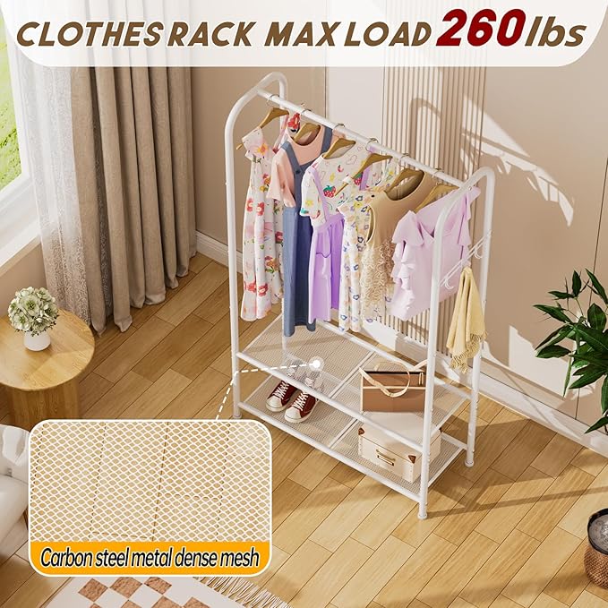 Clothes Garment Coat Rack Drying Clothing Racks Metal Freestanding for Hanging Clothes Portable Closet for Laundry Bedroom White