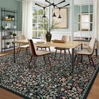 Moynesa Floral Washable Rugs 9x12, Soft Living Room Area Rugs 9x12 Large Boho Bedroom Rug, Non Slip Ultra Thin Soft Botanical Floor Carpet for Dining Room Home Office Farmhouse, Black