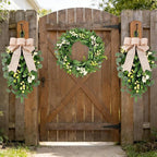 3 PCS Artificial Green Eucalyptus Wreaths for Front Door Spring Summer Greenery Teardrop Swag with Eucalyptus Leaves Olives Mixed Berry for Indoor Outdoor Farmhouse Home Wall Festival Wedding Decor