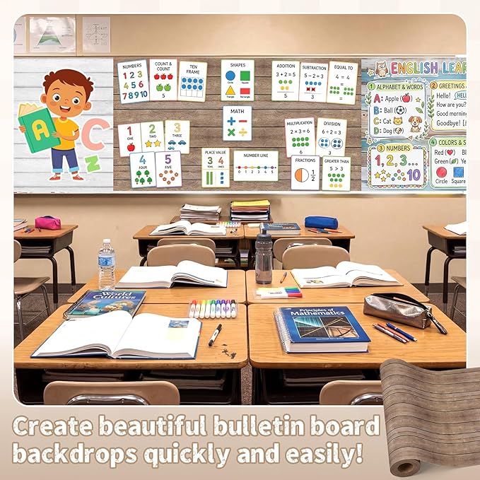 Hahafelt 1.3x39 ft Fabric Bulletin Board Roll Wood Grain Bulletin Board Brown Non-Woven Reusable Waterproof Erasable Wrinkle Resistant Fabric Roll for Background Decor DIY Craft