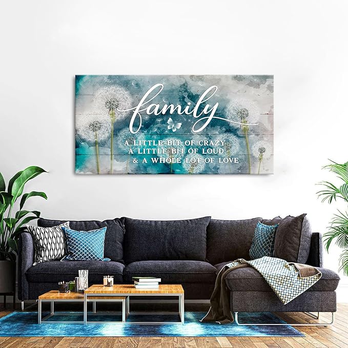 AIYISU Inspirational Family Wall Art Farmhouse Home Decor Dandelion Botanical Canvas Prints Rustic Family Saying Sign Kitchen Artwork for Living Room Dining Room Hallway Home Decoration 29.53x 57.87