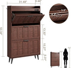 ChooChoo Shoe Storage Cabinet with 3 Flip Drawers, Deodorizing Shoe Organizer Storage for Entryway, Freestanding Hidden Slim Narrow Shoe Rack Cabinet, Walnut