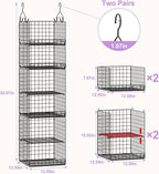 6 Tier Hanging Closet Organizers and Storage Stackable Hanging Closet Shelves with 4 Hooks 2 Adjustable Dividers, Wire Storage Basket Bins for Clothing Purse Sweaters Shoes Socks Dolls, Foldable