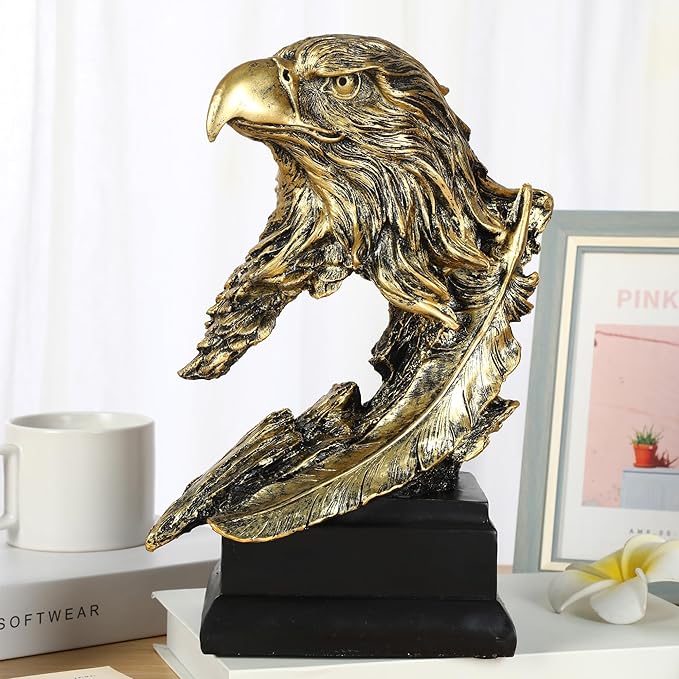 H&W Golden Bald Eagle Figurines - The USA's National Emblem - Resin Statue Decoration for Home/Study/Living Room, Great Collectible Figurines, Best Gift for The Man, Golden (HH17-D4)