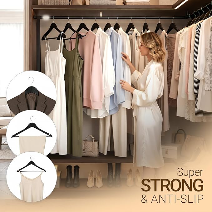 Utopia Home Premium Wooden Hangers 90 Pack - Durable & Slim Coat Hanger - Suit Hanger with 360-Degree Rotatable Hook - Wood Hangers with Shoulder Grooves (Black Color)