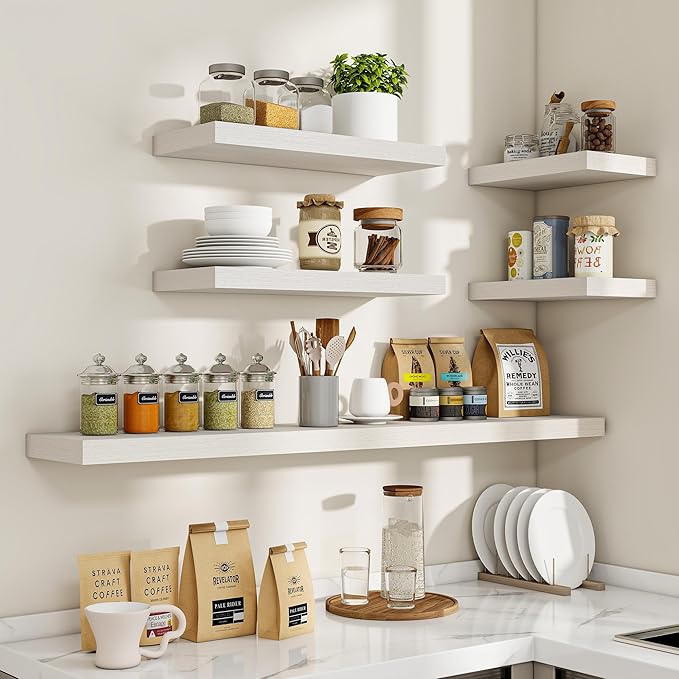 Acovy 36 Inch Floating Shelves, 36"x9.25"x1.5" Inch Deep Floating Shelves for Wall, Wooden Shelves for Bathroom, Bedroom, Living Room, Cream White Oak, 2 Pieces