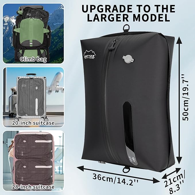 ONTYZZ Vacuum Bags for Travel, Reusable Vacuum Compression Bag, Recycled IPX8 Waterproof Space Saver Bag for Luggage/Camping/Home Storage (1 Pack NO Pump-Black)