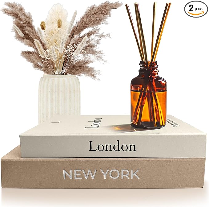 Faux Book Storage Box Set – Decorative Faux Books with Hidden Storage for Coffee Table Decor, Bookshelf or Mantle – Linen Decorative Boxes (Set of 2) – Aesthetic Book Decor for Home
