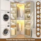 Corner Closet System with 2 Motion Sensor Lights, 39.2" Corner Closet Organizer with 12 Shelves, Closet System with 2 Hanging Rods, Versatile 6-Tier Walk-in Closet for Corner Space, White Oak