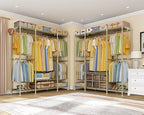 Ulif E3 Heavy Duty Garment Rack, 4 Tiers Freestanding Closet Organizer System with 5 Shelves, Metal Closet Organizer and Storage System for Clothes, Max Load 850lbs, 58.4" W x 15.7" D x 77.3" H, Gold
