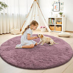 OLANLY Blush Round Rugs for Bedroom - Machine Washable, 7 ft Circle Area Rugs for Living Room, Soft and Fluffy Shaggy Carpet for Teen Girls and Boys, Nursery Rooms, Dorms, Home Decor Aesthetic