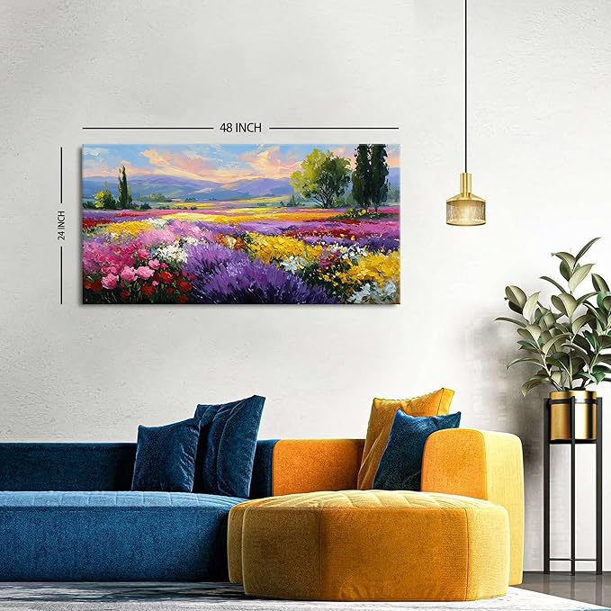 Flower Wall Art Vintage White Floral Canvas Pictures Abstract Blooming Flower Prints Painting Large Abstract Botanical Blossom Wall Decor Elegant Artwork for Bedroom Living Room Home Decoration 24x48"