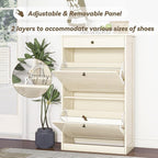 Shoe Cabinet with 2 Flip Drawers, Slim Freestanding Hidden Shoe Organizer with Drawer, Pet-Proof Shoe Storage Cabinet for Entryway Living Room Behind The Door, Light Oak
