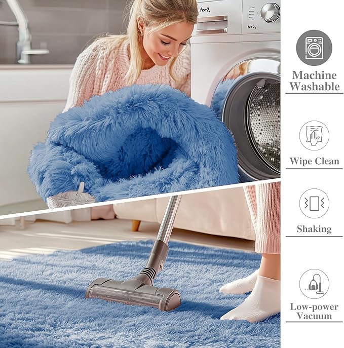 OLANLY 8x10 Machine Washable Large Area Rugs for Living Room, Bedroom, Soft Fluffy Shaggy Bedside Rug, Indoor Floor Carpet for Kids Girls and Boys, Dorms, Nursery, Home Decor Aesthetic, Blue