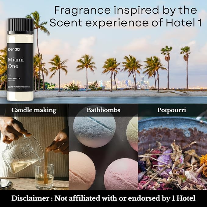 Scentia Miami One Hotel Diffuser Oil Inspired by The 1 Hotel Miami Beach - 20 ml 0.67 fl oz - Essential Oil Blend for Aromatherapy, Water Less Diffusers Humidifiers