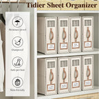 4 Pack Foldable Bed Sheets Set Organizers and Storage(King & Queen Size),Linen Fabric Closet Organizers with Window,Folding Bedding Storage Box for Bedsheets and Pillow Cube Organizer-Beige