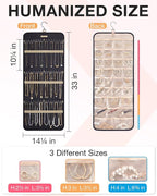 BAGSMART Hanging Jewelry Organizer Storage Roll with Hanger Metal Hooks Double-Sided Jewelry Holder for Earrings, Necklaces, Rings on Closet, Wall, Door, 1 piece, Large, Black
