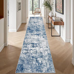 2.6'x14' Runner Rug Washable Rug: Modern Abstract Soft Thin Runner Rug Blue