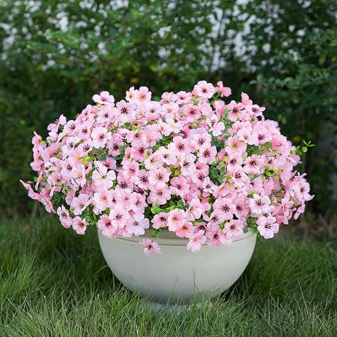 16 Bundles Artificial Flowers for Outdoor Realistic Faux Flower Spring Summer Garden Home Decoration, Hanging Daisy with Eucalyptus Leaves Fake Plants Greenery Balcony Porch Patio Front Door Decor
