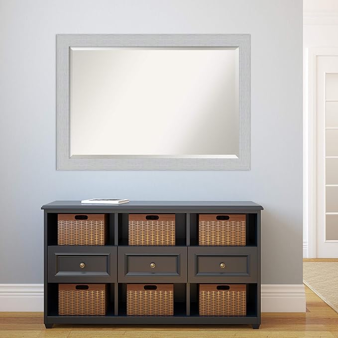 Amanti Art White Wall Mirror 28x40 Shiplap White Rectangle Bathroom Mirror for Wall Decor Living Room, Large Cottage Wood Frame, Hangs Horizonally and Vertically, Bathroom Decor, Beveled Edge