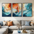Large Framed Blue and Orange Abstract Wall Art for Living Room, Set of 3 Modern Canvas Prints Paintings Artwork for Walls, Bright Colorful Pictures for Bedroom Dining Room Hallway Wall Decor 24x36 In