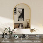 DUMOS Gold Metal Arch Vanity Rounded Rectangle Bathroom Mirrors for Over Sink Wall, 24x37 Inch Large Matte Mirror, Modern Decorative for Restroom, Farmhouse