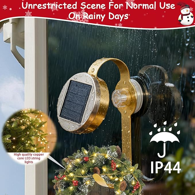 Solar Easter Wreath Hangers for Front Door with LED Lights, Compatible with Lighted Wreaths,Holiday Decorations. Large Suction Cup Metal Hook for Glass Window Outdoor Porch