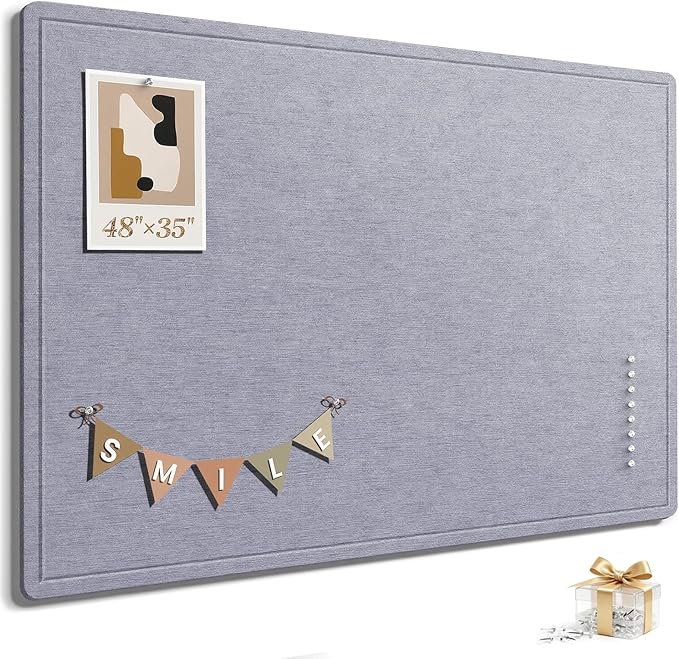Large Bulletin Board, 48 X 35 Inches Felt Cork Board with 40 Pushpins, Foldable Felt Notice Pin Board Photo Display Board with Self-Adhesive Tape for Office Home School (Light Gray, 48x35 inch)