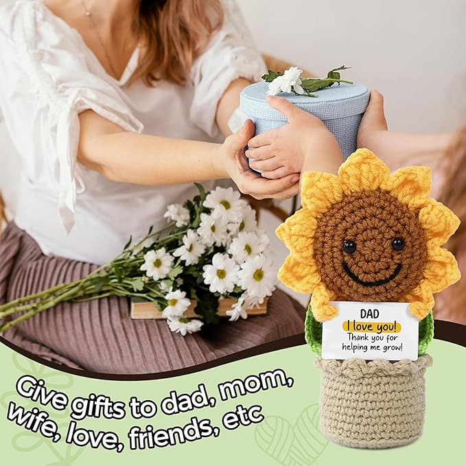 Valentines Gifts Handmade Crochet Flowers Sunflower, Emotional Positive Support Crochet, Crochet Toy Doll, Cute Christmas, Mothers Day, Birthday Gifts for Moms, Home Decor