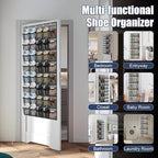 Over the Door Shoe Organizer - 40 Large Breathable Mesh Pockets, Space Saving Hanging Shoe Organizer with Metal Hooks, Hanging Shoe Rack for Men's and Women's Shoes (Grey-A)
