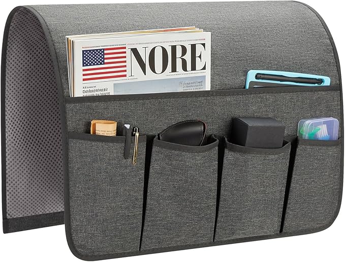 Sofa Armrest Organizer, Remote Control Holder for Recliner Couch, Arm Chair Caddy with 6 Pockets for Magazine, Tablet, Phone, iPad