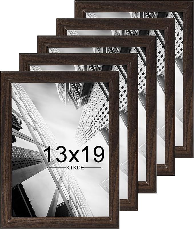KTKDE 13x19 Picture Frame Set of 5,Walnut Wooden frames, Vertical & Horizontal Wall Hanging for Wall Display,Studio Gallery Photo Frame for Photos, Posters & Art Prints