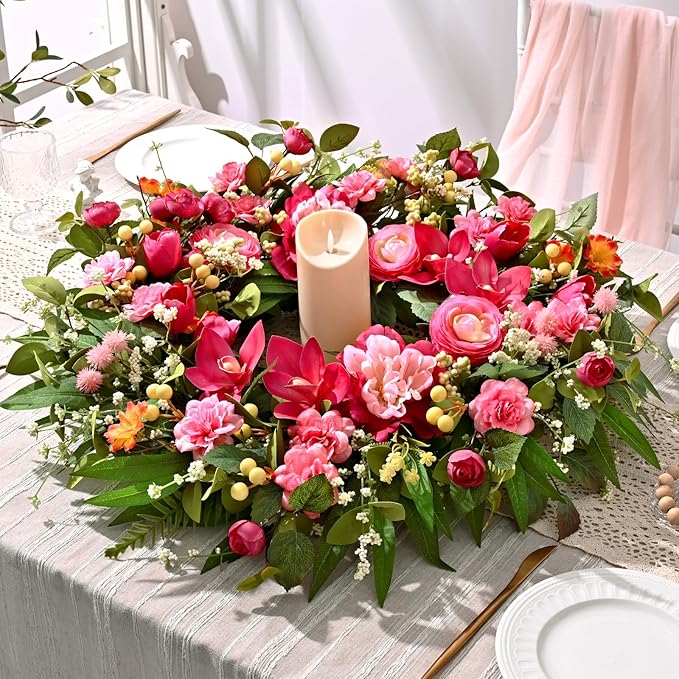 Waipfaru Spring Wreaths for Front Door, 26" Large Spring Summer Easter Wreaths for Front Door with Rose Peony Tulip Magnolia, All Seasons for Indoor Outdoor Farmhouse Home Porch Wall Window Decor