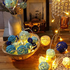 Patelai 36 Pcs Wicker Rattan Balls Decorative Balls for Vase Centerpiece Bowls Orbs Filler for Home Decor,4 Sizes(White, Blue Series,2.4'',2'',1.6'',1.2'')