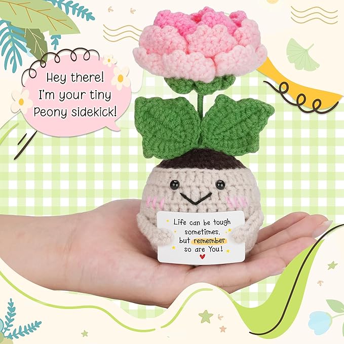HEXMOZ Get Well Gifts for Women - Encouragement, Feel Better Soon, Cheer Up, Wellness, Inspirational Birthday Ideas - Emotional Support Handmade Collectible Peony Doll Life is Tough - Desk Decor
