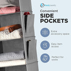 Handy Laundry Hanging Closet Organizer - 6 Shelf Storage for Clothes, Sweaters, Shoes & Accessories - Space-Saving Wardrobe Shelves with Hooks for Dorm, RV & Small Closet Organization (Grey)